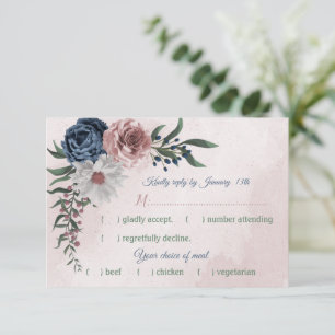 Romantische rosa, blaue Blumen der weißen Marine - RSVP Karte