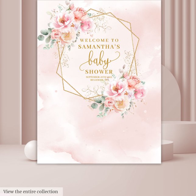 Romantische Rosa Blume Babydusche Hintergrund Wandteppich (Romantic blush pink flowers baby shower backdrop)