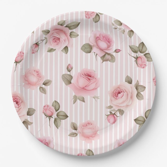 Romantische rosa Blume Brautparty Pappteller (Vorderseite)