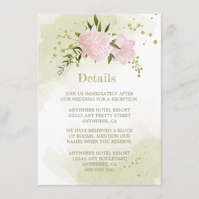 Romantische Rosa Blume Gründetails Begleitkarte (Vorderseite)