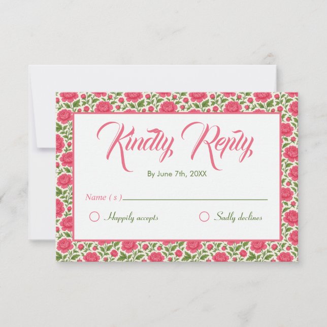 Romantische rosa Blume Hochzeit RSVP Karte (Vorderseite)