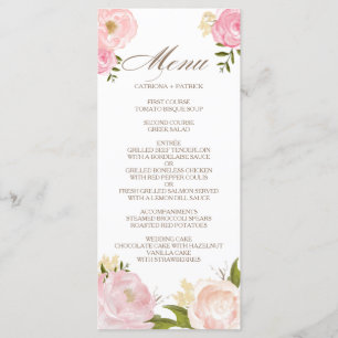 Romantische rosa Blume Hochzeitmenü Menükarte