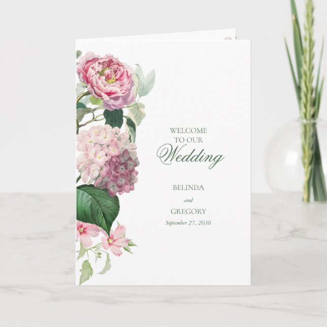 Romantische rosa Blume Hochzeitsorden Programm (Vorderseite)