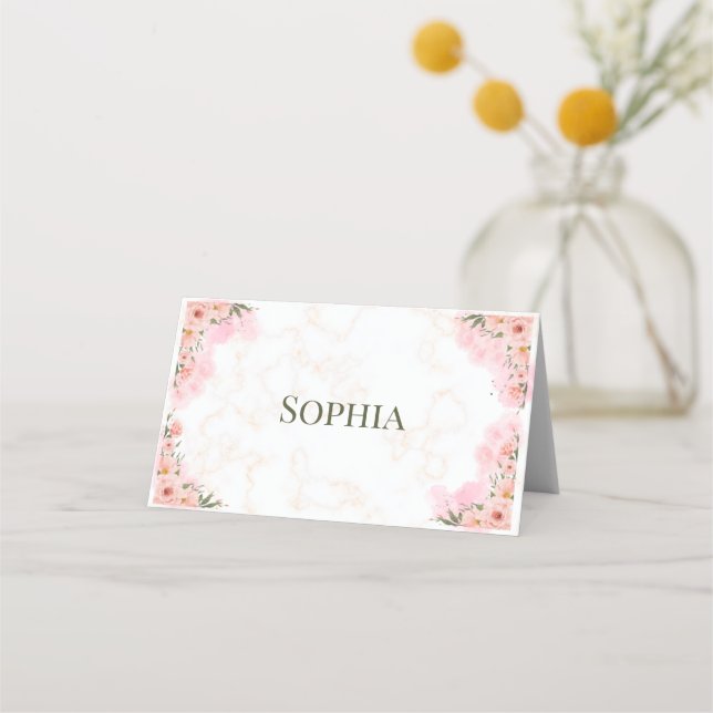 Romantische rosa Blume Klappende Platzkarte (Vorderseite)