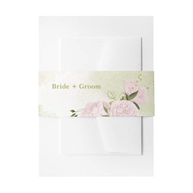 Romantische rosa Blume mit grünen Blätter Hochzeit Einladungsbanderole (Vorderseite Beispiel)