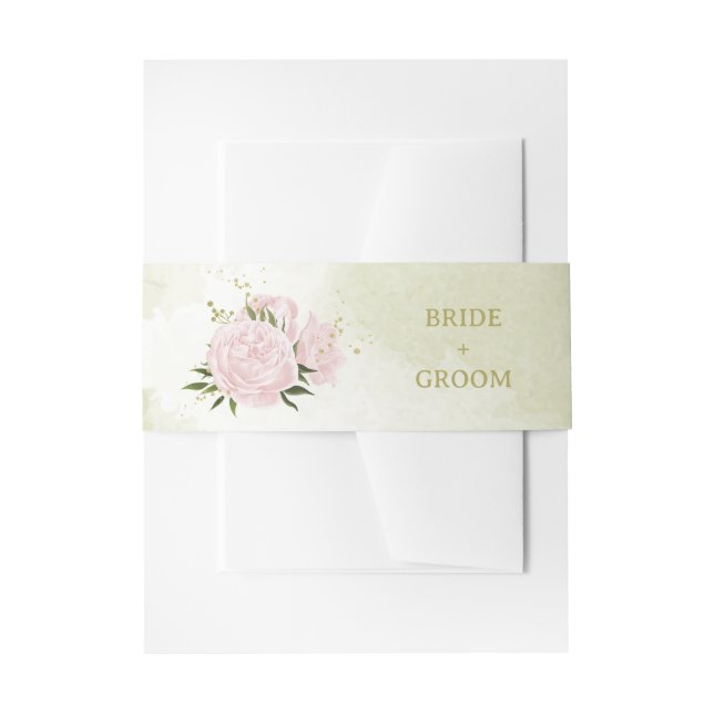 Romantische rosa Blume mit grünen Blätter Hochzeit Einladungsbanderole (Vorderseite Beispiel)