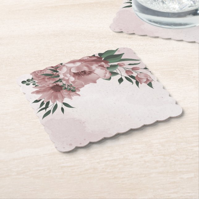 Romantische rosa Blume und grüne Blätter Untersetzer (angewinkelt)