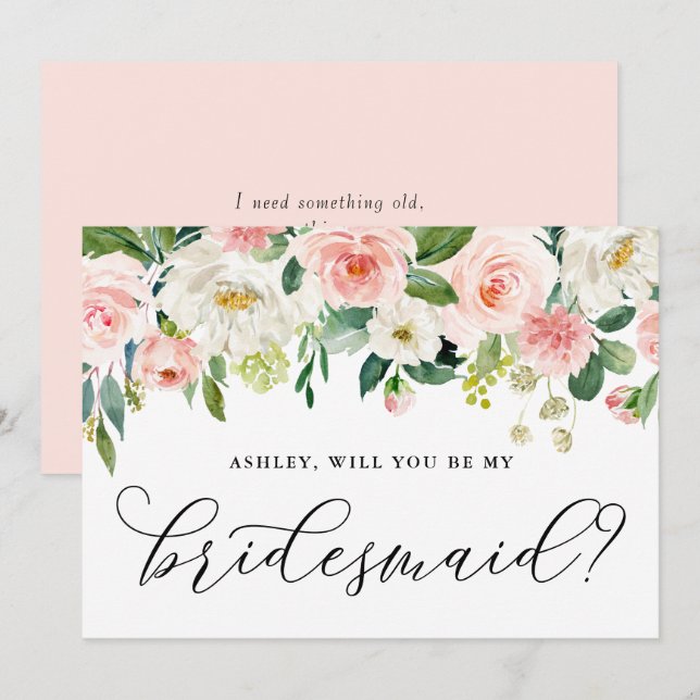 Romantische rosa Blume werden Sie meine Bridesmaid Einladung (Vorne/Hinten)