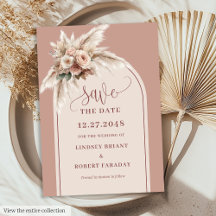 Romantische rosa Blumen Boho Bogen Save The Date