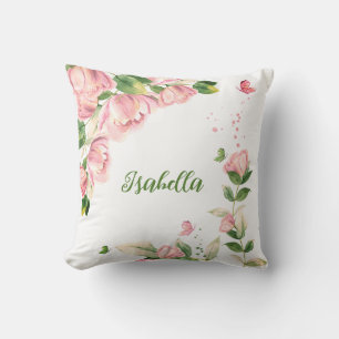 Romantische rosa Blumen Schmetterlinge  Kissen