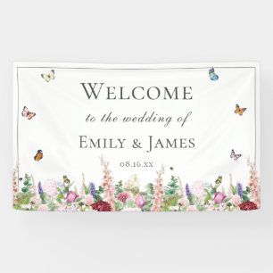 Romantische rosa Blumen und Schmetterlinge Hochzei Banner