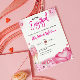 Romantische rosa Blumen- Verlobungsfeier Verlobt Einladung