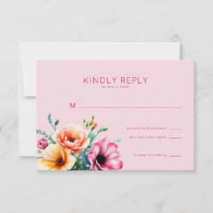 Romantische rosa Blumen-Wasserfarbe RSVP Karte
