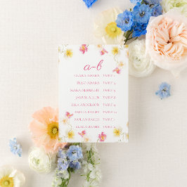 Romantische rosa Blumenalphabet-Sitzordnungskarte Tischnummer