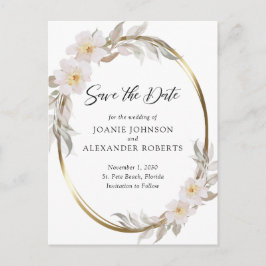 Romantische rosa Blumenblätterung Save the Date Ankündigungspostkarte