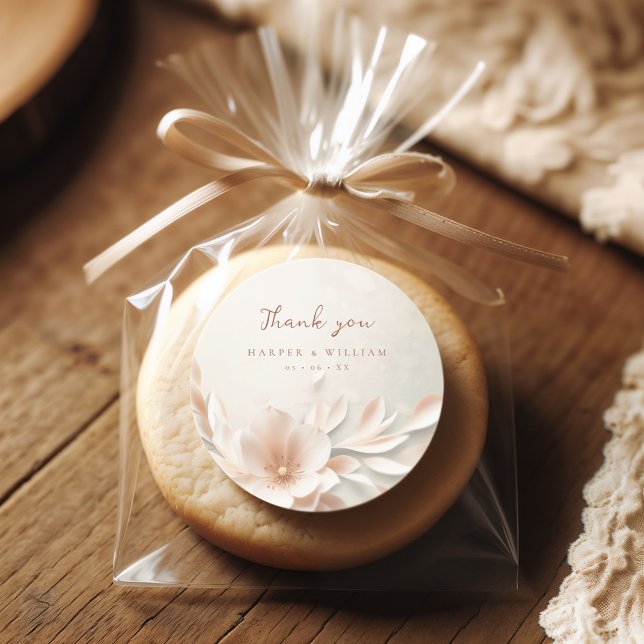 Romantische rosa Blumenhochzeit danke Runder Aufkleber (Thank you sticker with blush pink/ beige floral print)