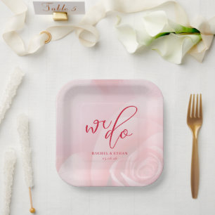 Romantische rosa Blumenhochzeitseinladung Pappteller