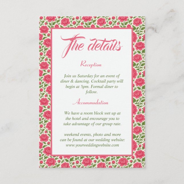 Romantische Rosa Blumenzwiebeldetails Begleitkarte (Vorderseite)