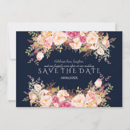 Romantische Rosa Blush Blume Hochzeit Navy Blue Save The Date