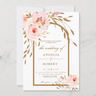 Romantische Rosa Blush Gold Floral Wedding Einladung