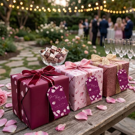 Romantische rosa Blütenblätter Save-the-Date-Hochz Geschenkanhänger