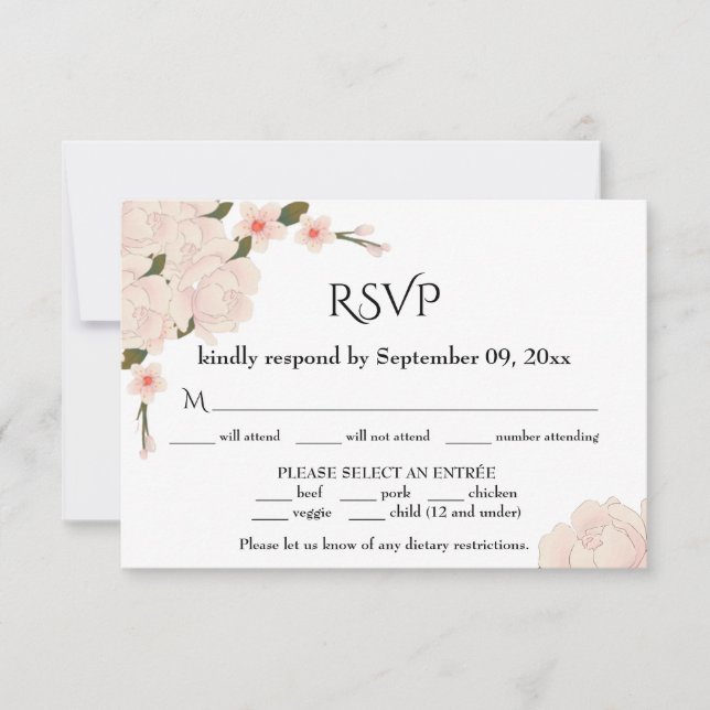 Romantische rosa Blütenblütenhochzeit RSVP Karte (Vorderseite)