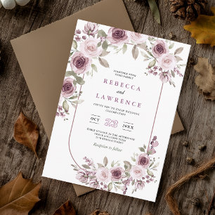 Romantische rosa burgunderrote botanische Hochzeit Einladung