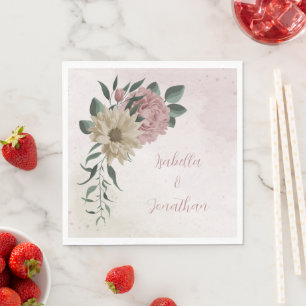 romantische rosa & Champagner Blumen Serviette