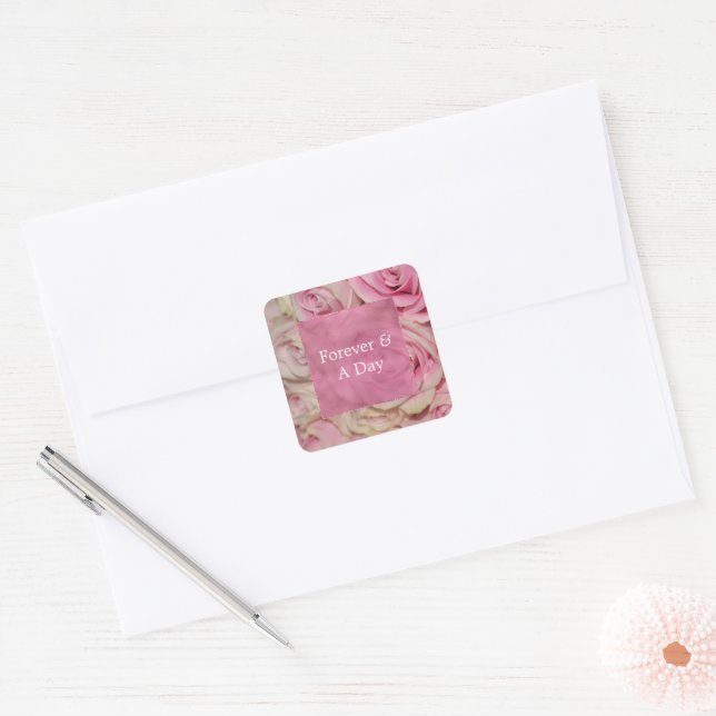Romantische Rosa Creme Rose Hochzeit Quadratischer Aufkleber (Umschlag)