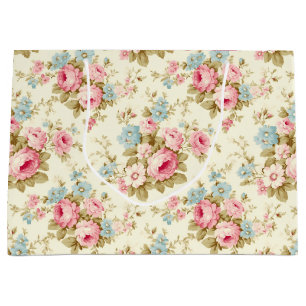 Romantische Rosa Englische Rose auf blassgelb Große Geschenktüte