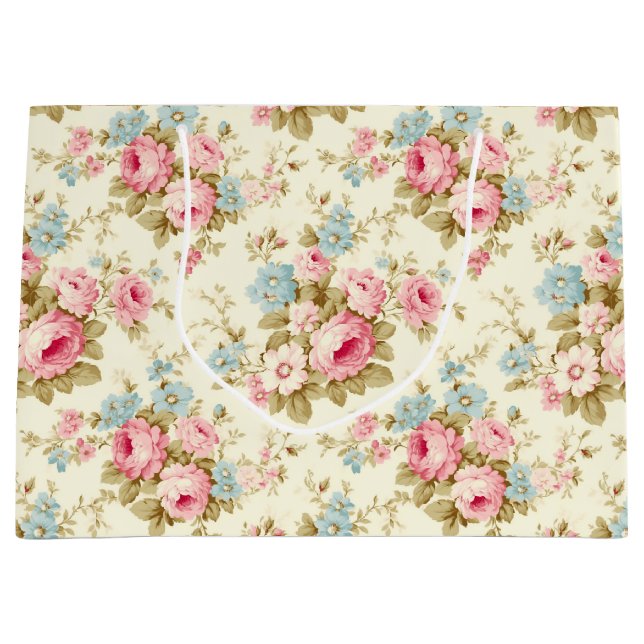 Romantische Rosa Englische Rose auf blassgelb Große Geschenktüte (Vorderseite)