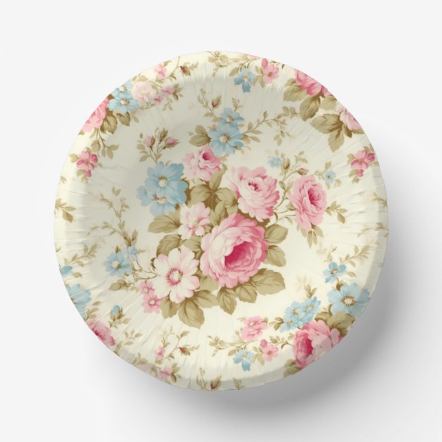 Romantische Rosa Englische Rose auf blassgelb Pappteller (Vorderseite)