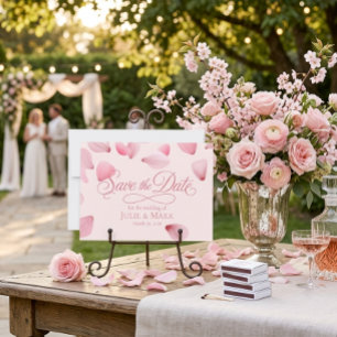 Romantische rosa fallende Blütenblätter Schrift Sa Einladung