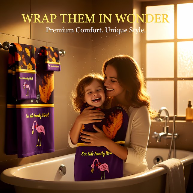 Romantische rosa Flamingos mit Herbstblättern Badhandtuch Set (Von Creator hochgeladen)