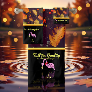 Romantische rosa Flamingos mit schwarzen Herbstblä Badhandtuch Set