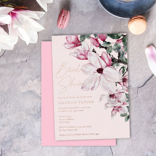 Romantische rosa florale roségoldene Brautparty Folieneinladung