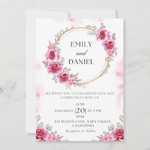Romantische rosa gedeckte Hochzeitseinladung Einladung