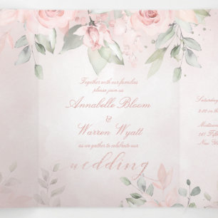 Romantische Rosa Geheimgarten Rose Hochzeit Dreifach Gefaltete Karte