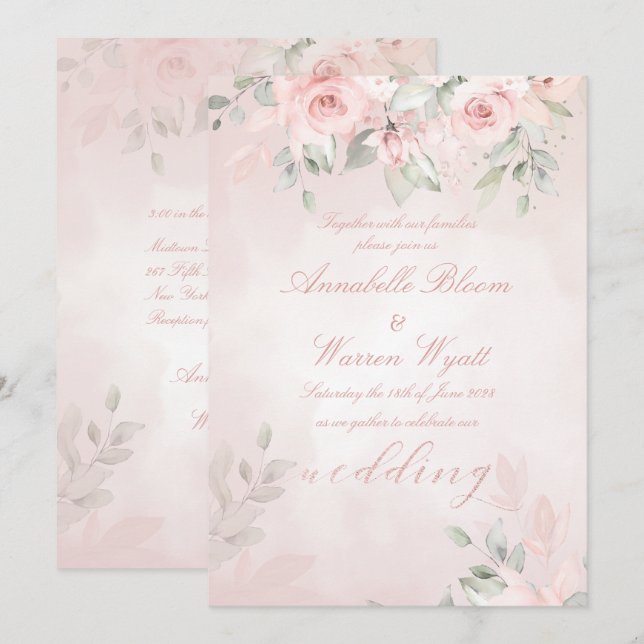 Romantische Rosa Geheimgarten Rose Hochzeit Einladung (Vorne/Hinten)