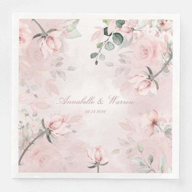 Romantische Rosa Geheimgarten Rose Hochzeit Serviette (Vorderseite)