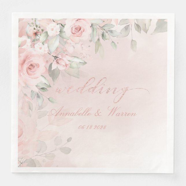 Romantische Rosa Geheimgarten Rose Hochzeit Serviette (Vorderseite)