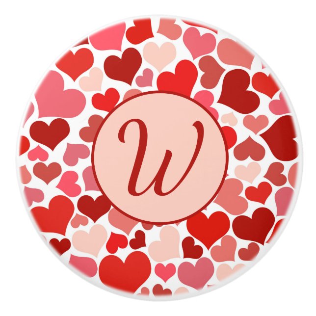 Romantische Rosa Herz Liebe Valentine Monogram Keramikknauf (Vorderseite)