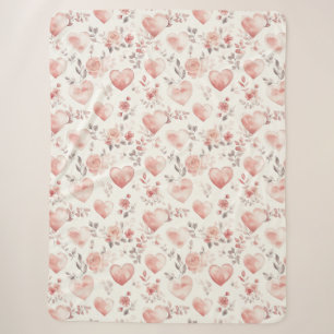 Romantische rosa Herzen Rosen Floral Sherpadecke