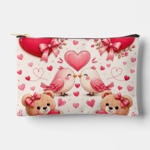 Romantische rosa Herzen und Vögel Make-Up-Tasche