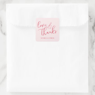 Romantische rosa Liebe Danke Quadratischer Aufkleber