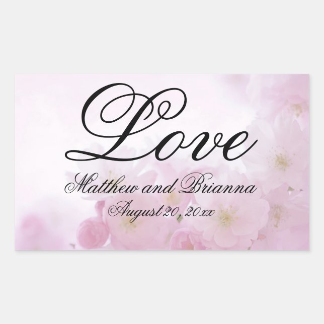 Romantische Rosa Liebe Hochzeit Rechteckiger Aufkleber (Vorderseite)