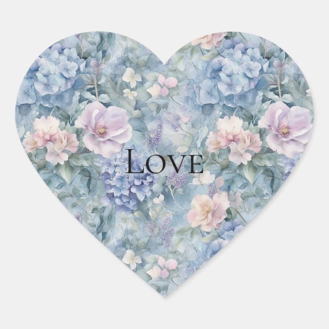Romantische rosa Lila florale Liebe Herz-Aufkleber (Vorderseite)