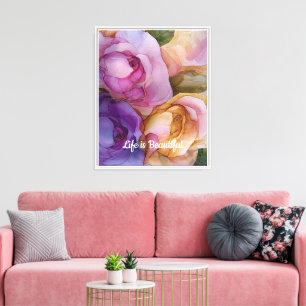 Romantische rosa Lila-gelbe Rose Liebe Leinwanddruck
