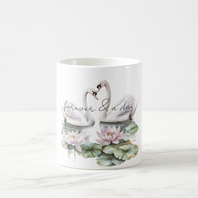 Romantische Rosa Lotus Floral Swans Kaffeetasse (Mittel)