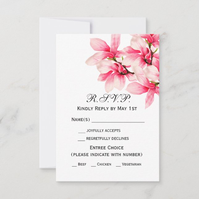 Romantische Rosa Magnolia Blumenzwiese RSVP Karte (Vorderseite)